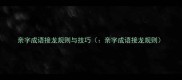亲字成语接龙规则与技巧亲字成语接龙规则