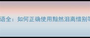 十大惜别成语全如何正确使用黯然泪离惜别等经典表达